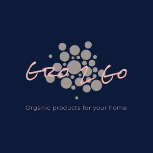 Navy blue background with pink text Gro to Go logo.