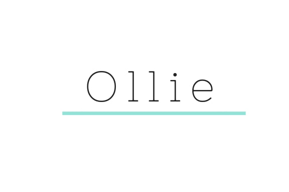 Ollie font with light blue horizontal line.